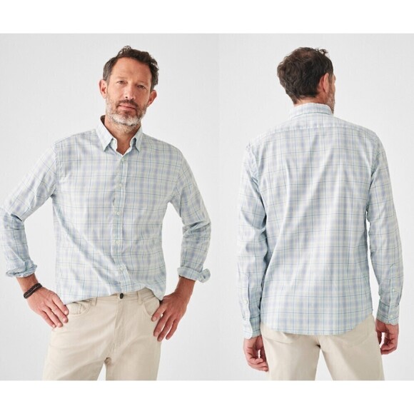 Faherty Men Size XS Blue The Movement Plaid Slim Fit Button Down Cotton Shirt - Picture 4 of 10